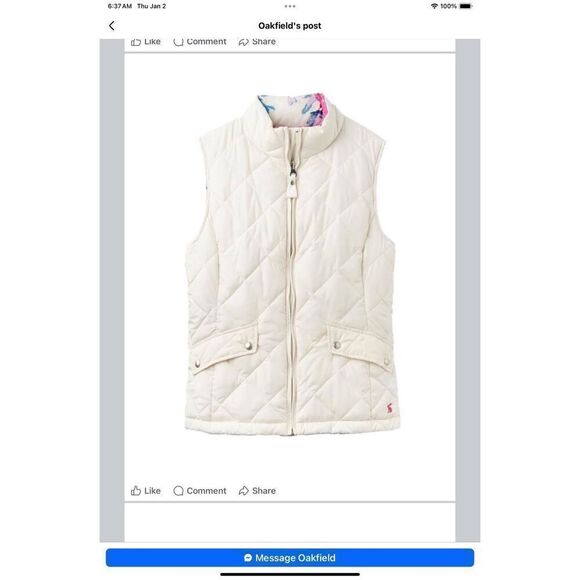 Joulet Reversible Floral/Cream Puffer Vest - Picture 3 of 10